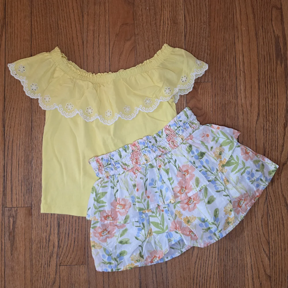 Gymboree Yellow Ruffle Off-Shoulder Top with Floral Skort Set Girls Size 6
